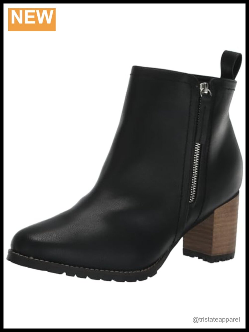 EVANS Women's Wide Fit Mila Ankle Boots Pointed Toe Block Heel Faux Leather